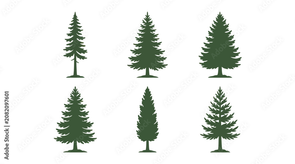 Fototapeta premium Evergreen tree silhouettes collection