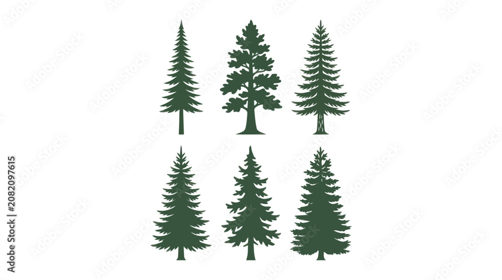 Obraz premium Evergreen tree silhouettes collection