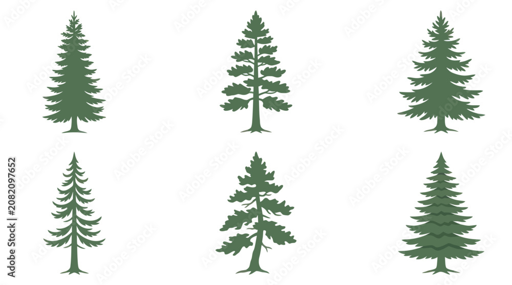 Obraz premium Evergreen tree silhouettes collection