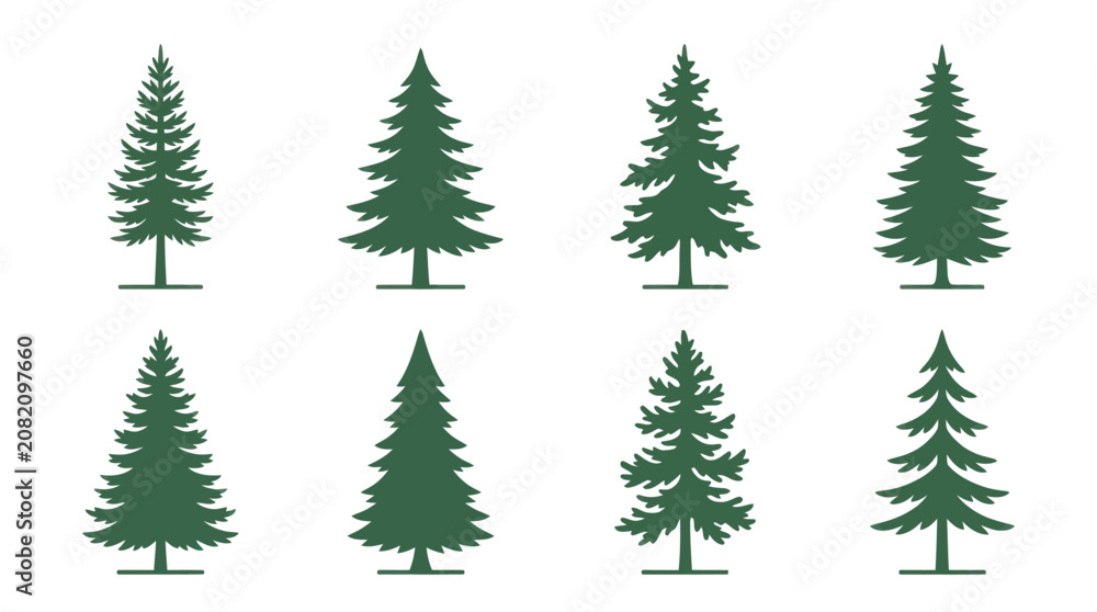 Obraz premium Evergreen tree silhouettes collection