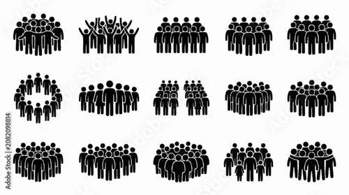 Diverse Group Silhouettes: People Crowds, Teams, Audience, Community Icons