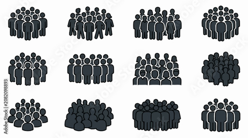 Collection of Diverse Crowd Icons: People Group, Community, Teamwork, Gathering