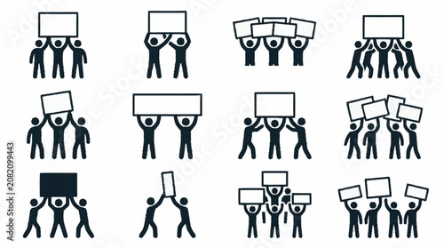 Tableau sur toile Protestors Holding Signs - Group Demonstration Icons