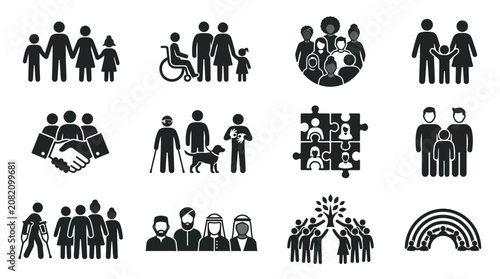 Diverse People Icons: Family, Inclusion, Diversity, Unity, Community, Disability, Togetherness