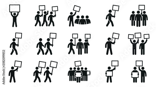 Protest Icons: People Holding Blank Signs in Demonstration