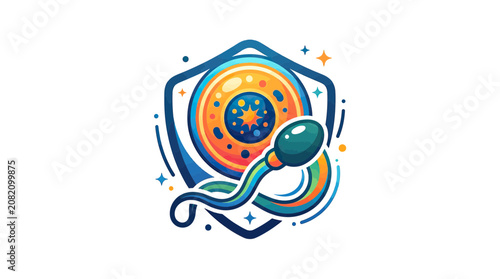Tableau sur toile Fertilization Concept: Sperm Cell Approaching Ovum, Science Icon