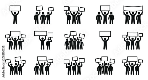 Protestors Holding Blank Signs and Banners - Demonstration Icons