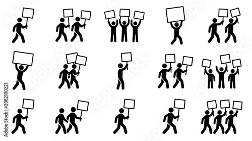 Bild auf Leinwand Protest crowd holding blank signs, silhouette figures demonstrating, social move