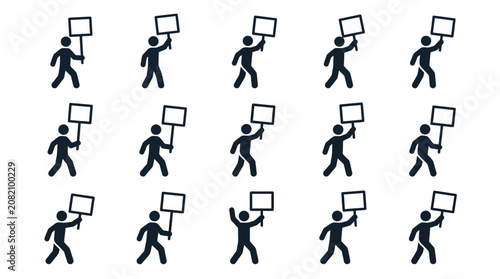 Tableau sur toile Protest Crowd Silhouette Icons Holding Blank Signs for Demonstration and Activis