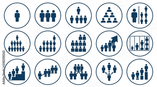 Tableau sur toile Team Growth and Organization Icons: From Single Person to Complex Hierarchy