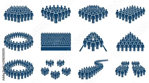 Diverse Crowd Groupings Collection: Abstract People Silhouettes in Various Arrangements