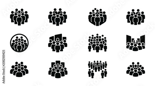 Crowd Icons Set: Diverse People Group Silhouettes for Business and Community