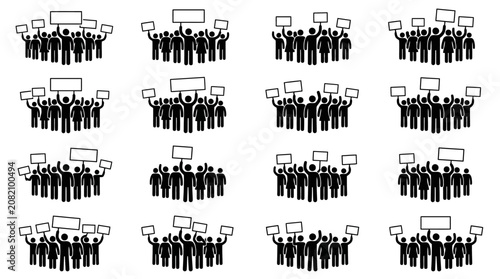 Crowd protest with signs, rally, demonstration, activism, vector illustration, group of people