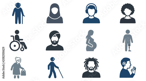 Foto Diverse People Icons: Disability, Culture, Age, Gender, and Ethnicity