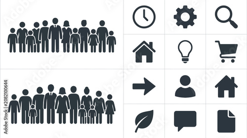 Schilderij op canvas Diverse group of people icons and common symbols on white background