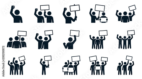 Foto Protestors Holding Signs, Demonstration Crowd, Social Activism Icons
