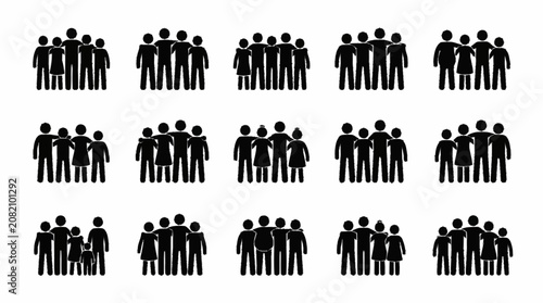 Diverse Group Silhouettes: People, Families, Teams, Community Icons