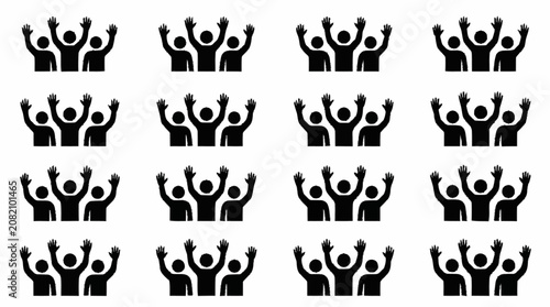 Group of Diverse People Silhouettes Raising Hands Up in Celebration or Agreement