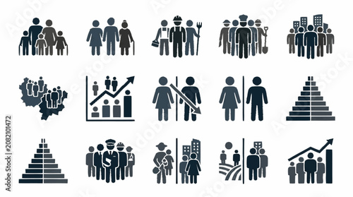 Diverse People Icons: Family, Workforce, Community, Demographics, Growth