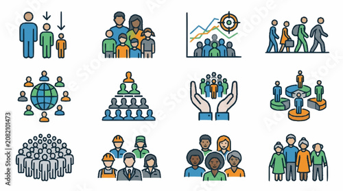 Diverse People Icons Set: Teamwork, Community, Demographics, Management, Social Groups