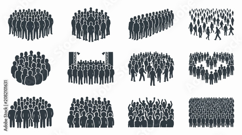 Crowd Silhouettes Collection: People Gathering, Event Audience, Public Assembly Icons