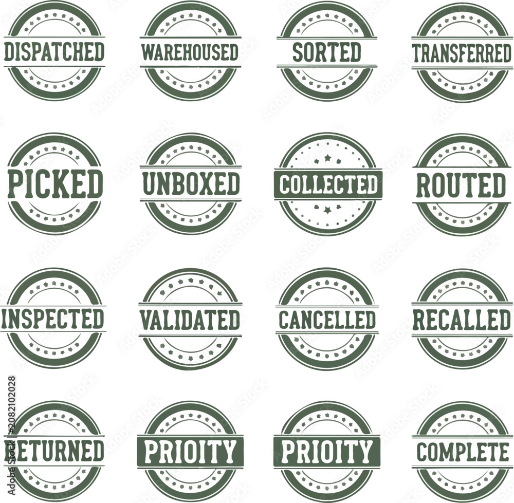 Obraz premium Vintage rubber stamp icons in 4x4 grid
