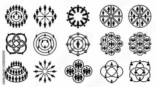 Diverse Human Connection Network Icons: Group, Community, Teamwork, Organization, Synergy