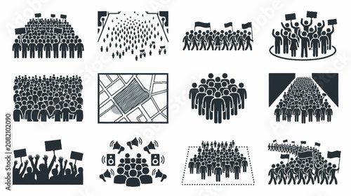 Quadro su tela Crowd Icons: Protest, Rally, Gathering, March, Demonstration, Public Assembly