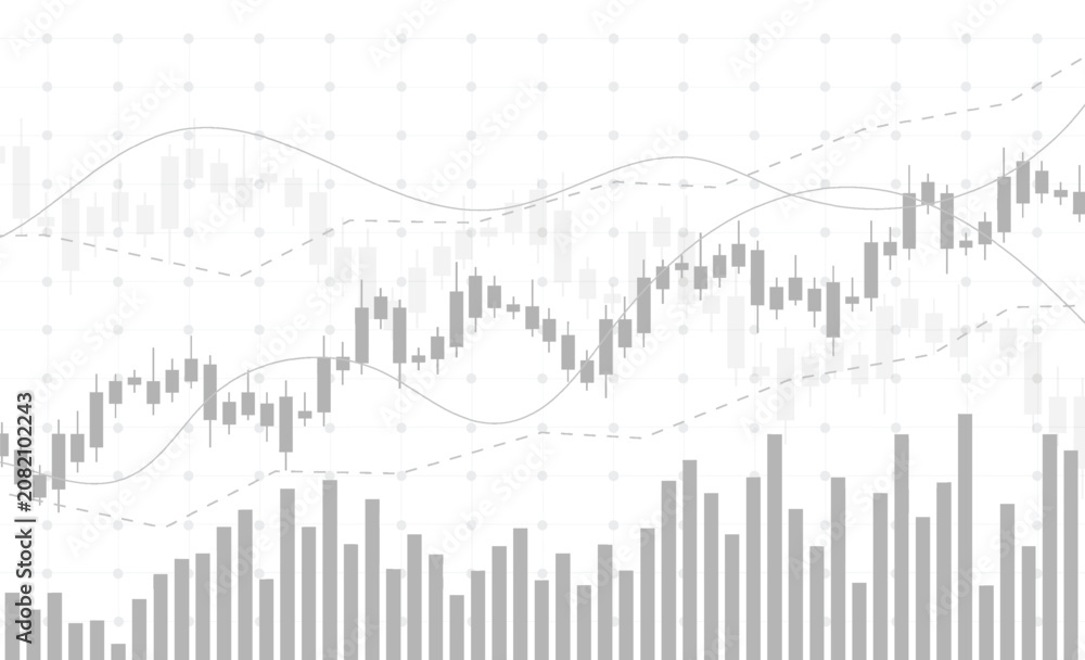 Fototapeta premium Monochrome candlestick chart with upward trending stock market data and moving averages stock market chart