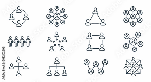 Teamwork Icons: Network, Connection, People, Collaboration, Structure, Organization, Group