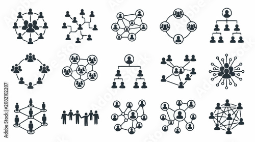 Teamwork and Network Connections: Diverse People Icons in Business Organization Charts