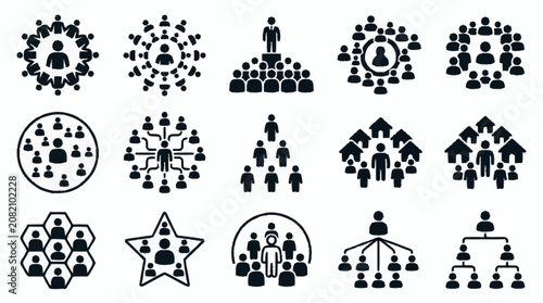 Teamwork, Hierarchy, and Organization Icons: People, Structure, and Network Concepts