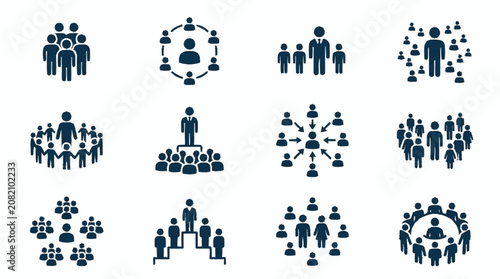 Teamwork and Organization Icons: Group of People, Leadership, Network