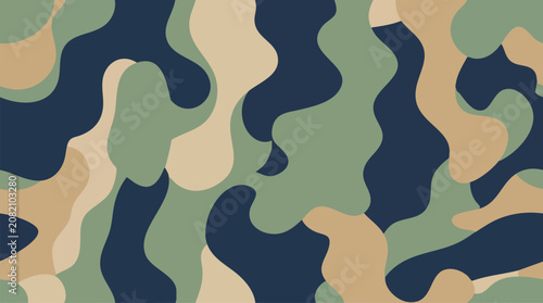 Obraz na plátně A close-up view of a camouflage pattern featuring green, beige, and dark blue colors