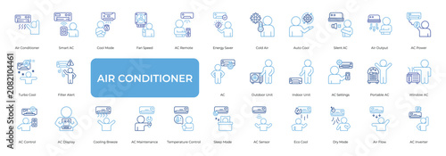 Schilderij op canvas Air Conditioner Icon set Collection in Line Two Color Style