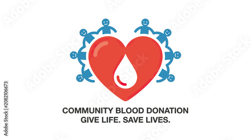 Fotografie Community Blood Donation Heart Icon with People Circle and Blood Drop