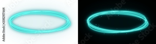 Foto Neon rings with glowing lines on transparent background circles ovals loops lumi