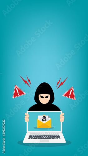 Phishing Email Cyber Attack Warning Hacker with Malicious Message on Laptop 