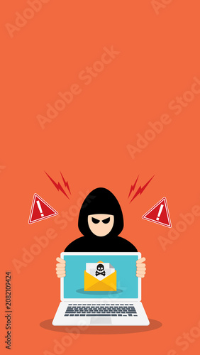 Phishing Email Cyber Attack Warning Hacker with Malicious Message on Laptop 