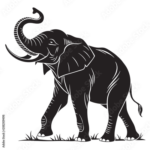 Black elephant silhouette standing on grass animal