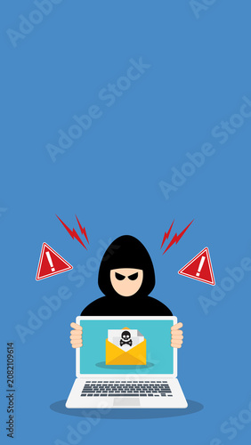 Phishing Email Cyber Attack Warning Hacker with Malicious Message on Laptop 