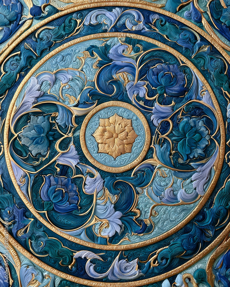 Obraz premium Premium Blue and Gold Ornamental Abstract Texture for Luxury Design Background