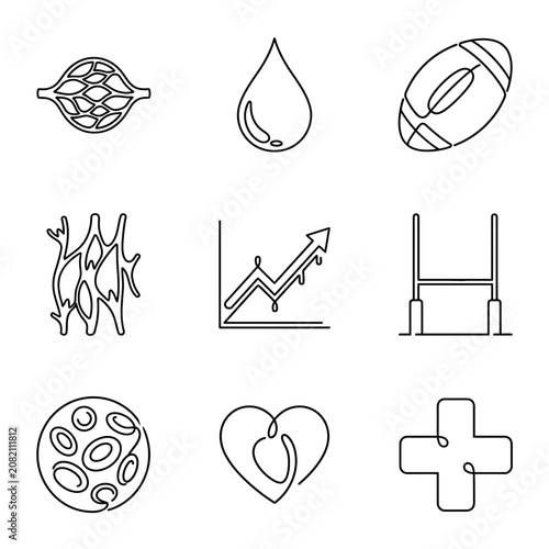Foto Medical Icons: Blood Cells, Heart, Droplet, Rugby Goal, Capillary, Graph, Cross