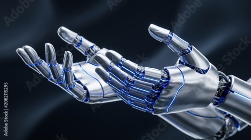 Robotic Hands in Metallic Silver With Blue Accents Demonstrating Technology