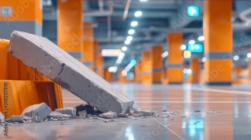 Interior View of Partial Collapse in Concrete Parking Structure