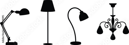 Tableau sur toile PLamp silhouette collection, floor table desk pendant lighting fixtures set, vec