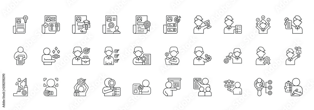 Fotografie Certification Icon set Collection in Line Style