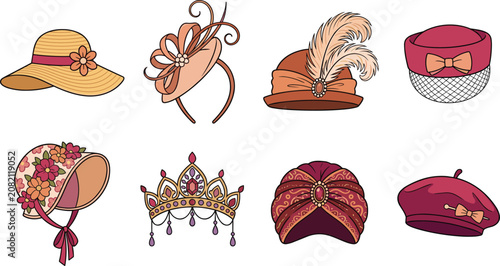 Tableau sur toile Vintage Women's Hat Collection with Elegant Fashion Headwear and Decorative Acce