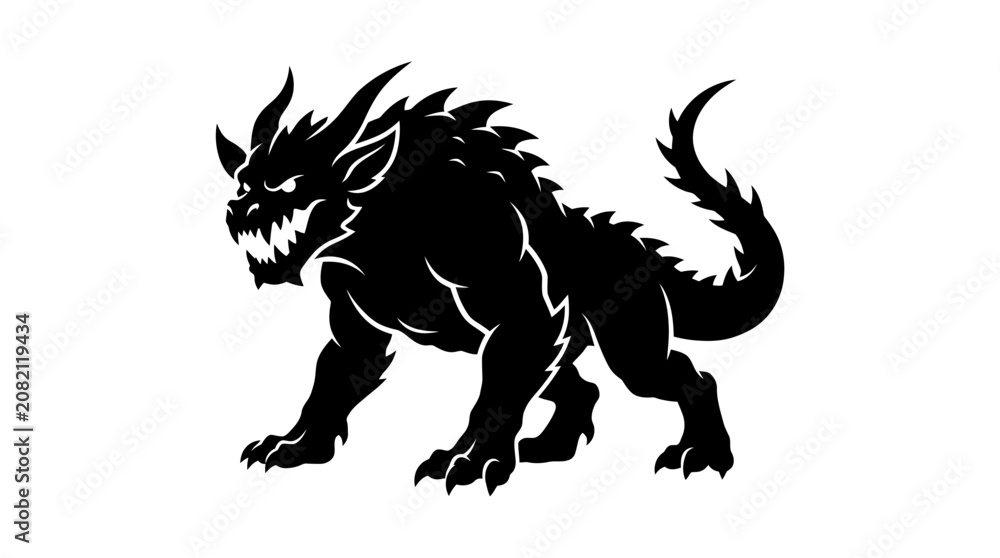 Fototapeta premium Helloween Black monster silhouette, mythical creature icon, beast illustration, vector graphic vector