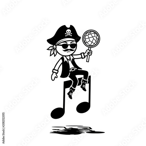 Pirate cartoon character on music note.